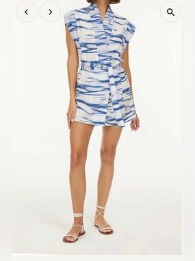 NWT, My Beachy Side Blue & White Abstract Shirt/Dress with Belt